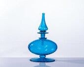 Blue Blown Glass Perfume Bottle Hand Painted art Glass