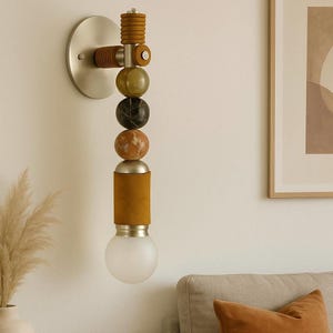 Handmade Marble Wall Sconce: Brass Finish Mid Century Modern Lamp
