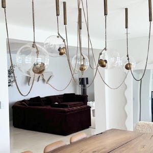 Blown Glass Chandelier: Rustic Brass Lighting, Set of 5