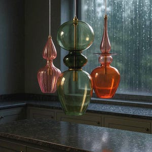 Modern Chandelier Lighting: Handmade Blown Glass Pendant Lights - Set of Three image 1