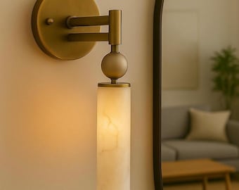 Alabaster Wall Sconce Light - Mid Century Modern Brass Wall Lamp - Bedside illumination - Reading lights