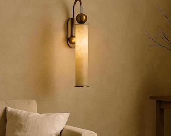 Alabaster Brass Wall Sconce: Modern Bedroom Wall Lamp