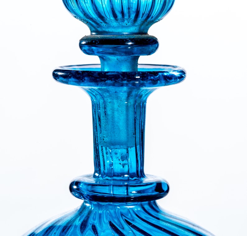 Blue Blown Glass Perfume Bottle Hand Painted Art Glass Etsy