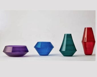 SET OF 4 Hand glassblowing Vase Polygon Decorative Art Glass vase for home and office decoration special gift elegance