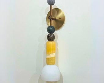 Talisman Gemstone Sconce - Handmade Brass Finish Sconce Lighting -  Marble Gemstone Light Sconce - Wall Sconce Indoor - Handmade Wall Lamp