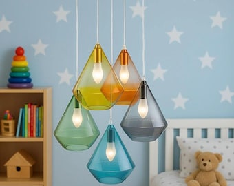 Multi-Color Glass Pendant Lighting: Modern Chandelier, Set of 5