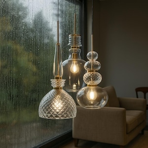 Blown Glass Pendant Light Set: Modern Handmade Chandelier
