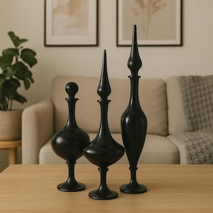 Handmade Black Decanter Bottle Set: Blown Glass Perfume Vases
