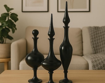 Set of 3 Black vases Egyptian vase Bottles - Handmade Vases with Stopper - for home and office decoration and inspiration