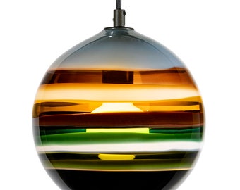 Custom Banded Glass Orb Pendant Light: Modern Kitchen Island Lighting