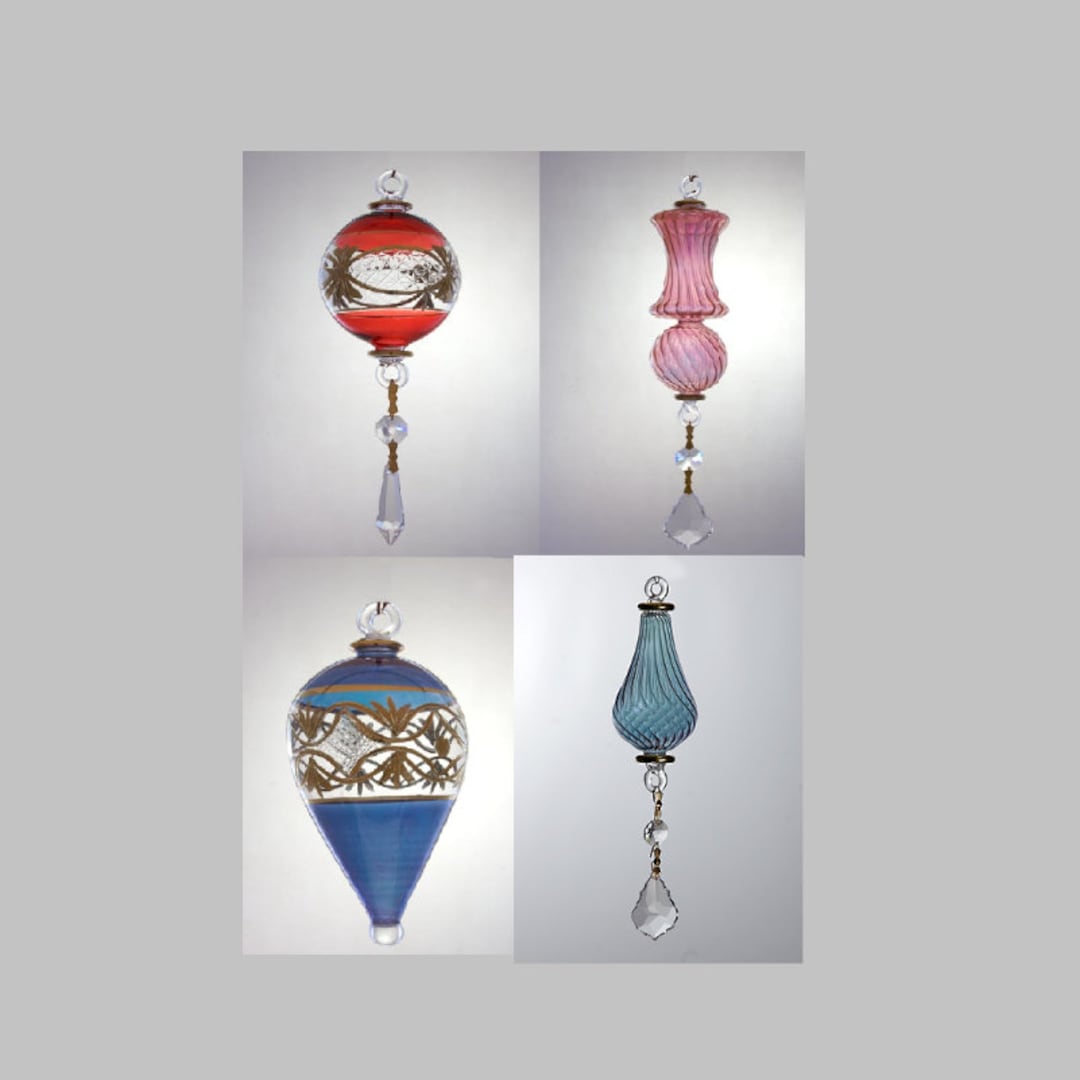 Set of 4 Hand Blown Christmas Ornaments Handmade Blown Crystal Glass Etsy