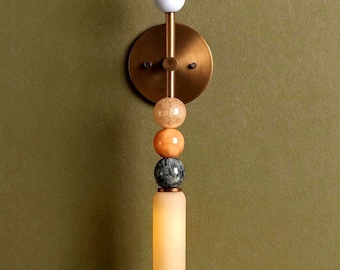 Handmade Brass Wall light Sconce, Mid Century Modern Light with Marble Accents