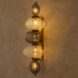 Smoked Murano Glass Wall Sconce: Modern Gold Bubbled Stone Light