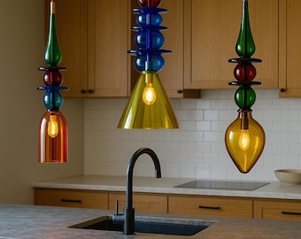 Blown Glass Kitchen Island Chandelier: Modern Colorful Pendant Light Set