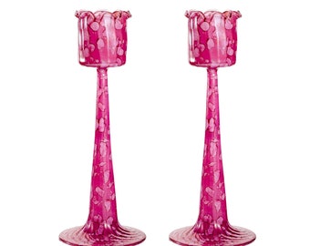 Set of 2 Brilliant Modern Table Candlesticks tealight Candle Holder Art Glass