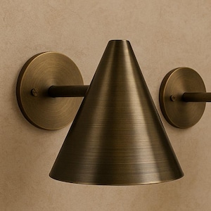 Mid Century Modern Brass Cone Wall Sconce - Aged Brass Finish
