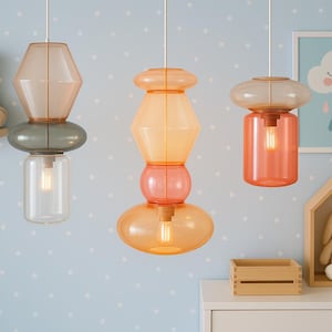 Set of Three Modern Blown Glass Pendant Lights - Handmade