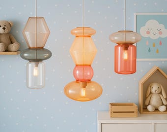 Juego de tres lámparas colgantes modernas de vidrio soplado - Hechas a mano