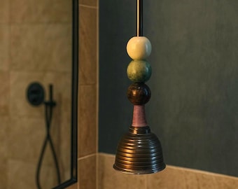 Handgefertigte Messing Pendelleuchte: Mid-Century Modern Edelstein Beleuchtung
