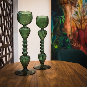 Bougeoir vintage en verre vert : bougeoir romantique fait main