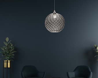 Custom Handmade Pendant Light, Kitchen Light Pendant, Round light Fixture, Swirl Ribbed Glass, Large Ceiling Light, Large Lighting Fixture