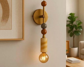 Modern Marble & Brass Wall Sconce: Gemstone Accent Light
