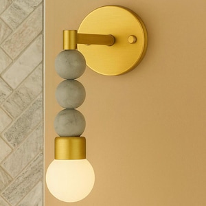 Frosted Glass Wall Sconce: Brass & Marble Bead Mid-Century Modern Light