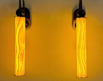 Alabaster Wall Sconce Set: Brass Modern Bedroom Wall Lamps