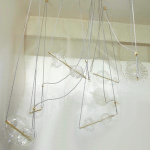 Handmade Blown Glass Chandelier: Brass Finish Pendant Lighting