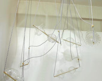 Handmade Blown Glass Chandelier: Brass Finish Pendant Lighting