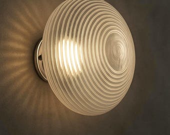 Modern Ribbed Glass Wall Sconce: Polished Chrome Base
