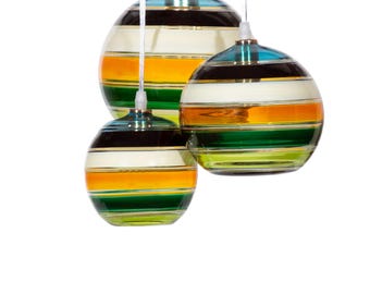Gestreifte Glaskugel-Pendelleuchten-Set: Moderne Kücheninsel-Beleuchtung