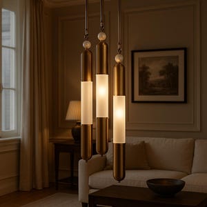 Modern Brass Cylinder Pendant Light - Frosted Glass Tube Chandelier