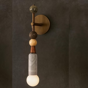 Handmade Brass & Marble Wall Sconce: Modern Indoor Lighting