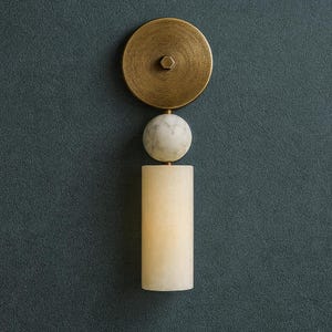 Applique murale en marbre, luminaire de salle de bain en laiton avec abat-jour en marbre et sphère en pierre, lampe murale moderne pour coiffeuse