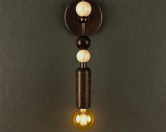 Marble Wall Sconce: Brass Indoor Light - Mid-Century Modern