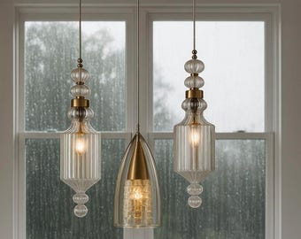 Kitchen Island Chandelier, Handcrafted Glass Blown Pendant Light, Elegant Ceiling Light