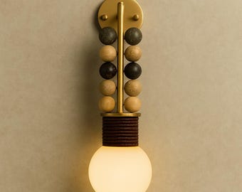 Handmade Brass & Marble Wall Sconce: Mid-Century Modern Lighting