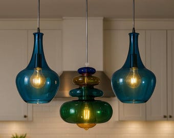 Blown Glass Chandelier Lighting, Handcrafted Modern Pendant Light, Kitchen Island Chandelier