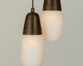 Handmade Pendant Light - Modern Ceiling Light Chandelier - Blown Glass Chandelier Lighting - Frosted Glass Pendant Light Brass Light Pendant