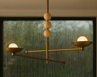 Messing Sputnik Kronleuchter: Milchglas, Mid-Century Modern Pendel Beleuchtung