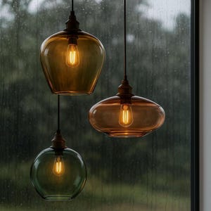 Juego de 3 lámparas colgantes de vidrio artístico hechas a mano: colores personalizados