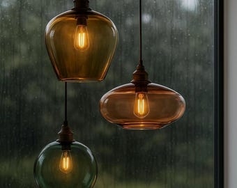 Handgefertigtes Set mit 3 Kunst-Glas-Pendelleuchten: Benutzerdefinierte Farben