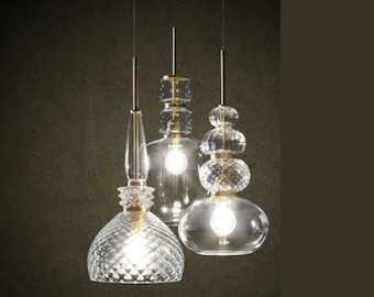 Custom Pendant - Set of three light fixture - pendant light - Ceiling lamp - Chandelier Glass Hanging - Modern-blown-glass - Home decoration