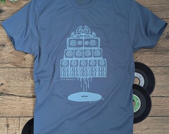 Sound System T-shirt, Vinyl Record Shirt, Dub Respect Sketch Tee, Reggae Roots Clothing, Steel Blue Music Lover Gift