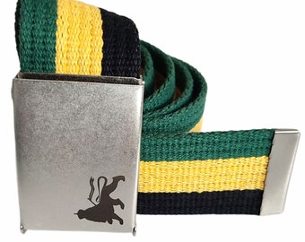 Lion of Judah sackcloth Trouser belt Jamaica colors, Roots wear, Reggae Trouser belt