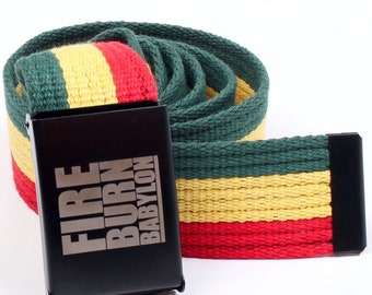 Rasta Sackcloth Belt with Fire Burn Babylon Engraving, Roots wear, Reggae Trouser belt