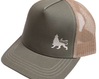 Lion of Judah Reggae Classic Trucker Cap - Olive and Khaki