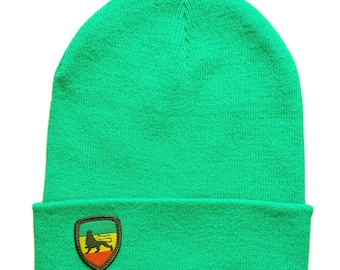 Rasta Lion of Judah Beanie hat. Docker cap, Green color winter hat