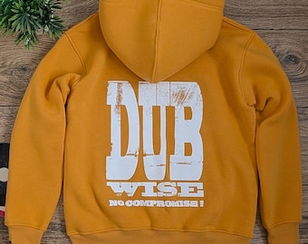 Dub Wise No Compromise Back Print Mustard hoodie - Lion of Judah Judah Embroidered Reggae Sweatshirt - Sound System Culture Streetwear
